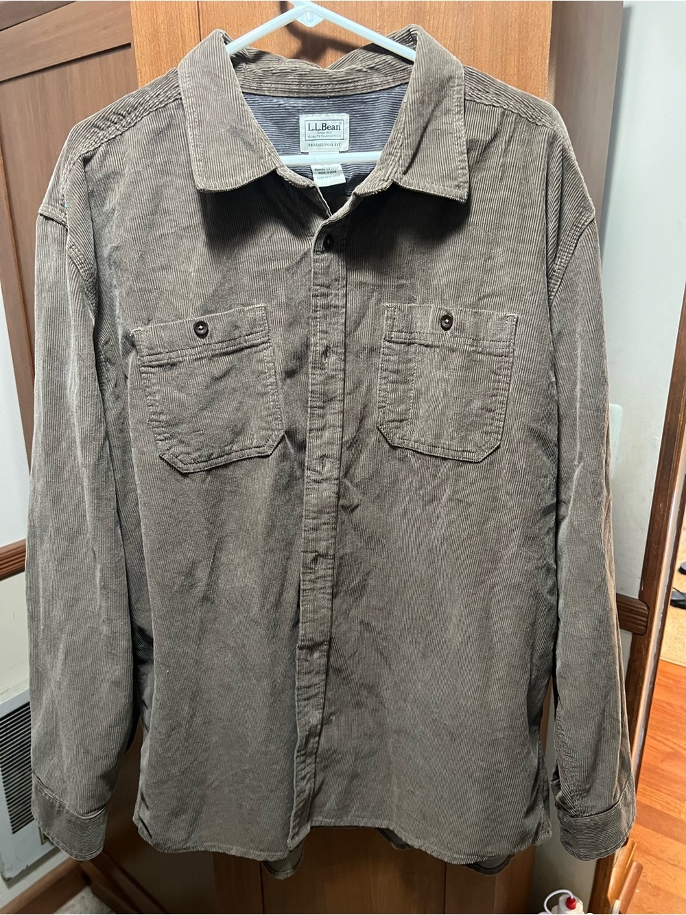 L.L. Bean Men's Corduroy Button-Down Shirt Jacket in Taupe Brown